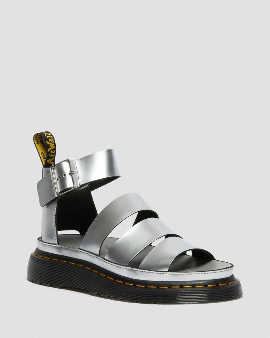 Dr Martens Clarissa II Metallic Leather Women\'s Sandals Silver | XERQHO427