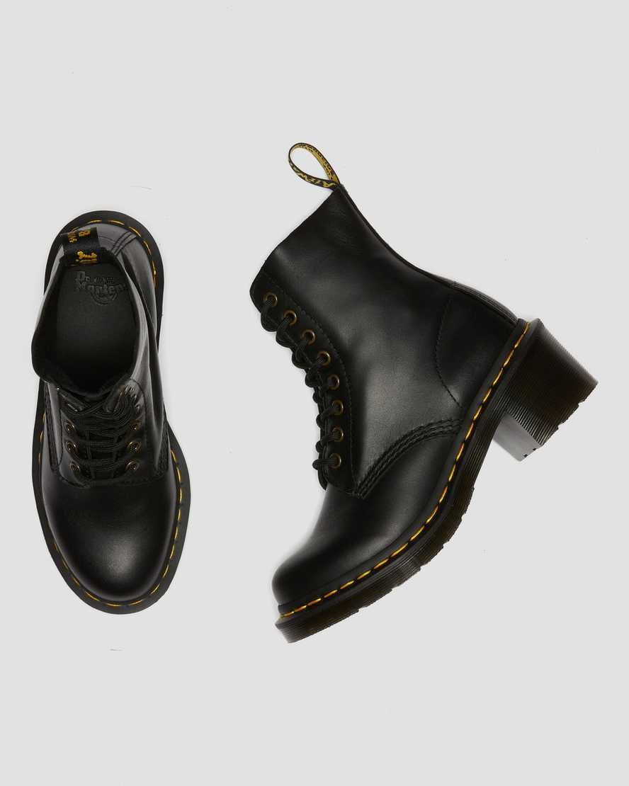 Dr Martens Clemency Leather Heeled Women's Lace Up Boots Black Wanama | DLJEIY016