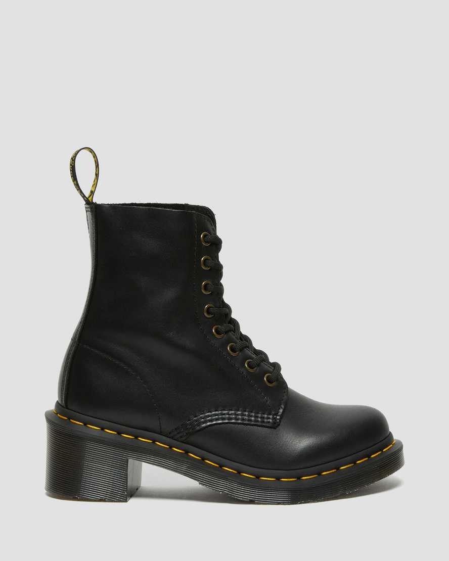 Dr Martens Clemency Leather Heeled Women's Lace Up Boots Black Wanama | DLJEIY016