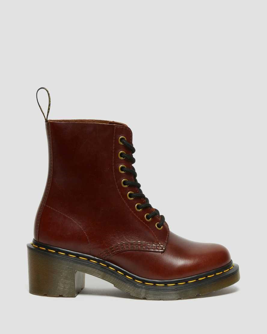 Dr Martens Clemency Leather Heeled Women's Lace Up Boots Brown Abruzzo Wp | XVMYUR697