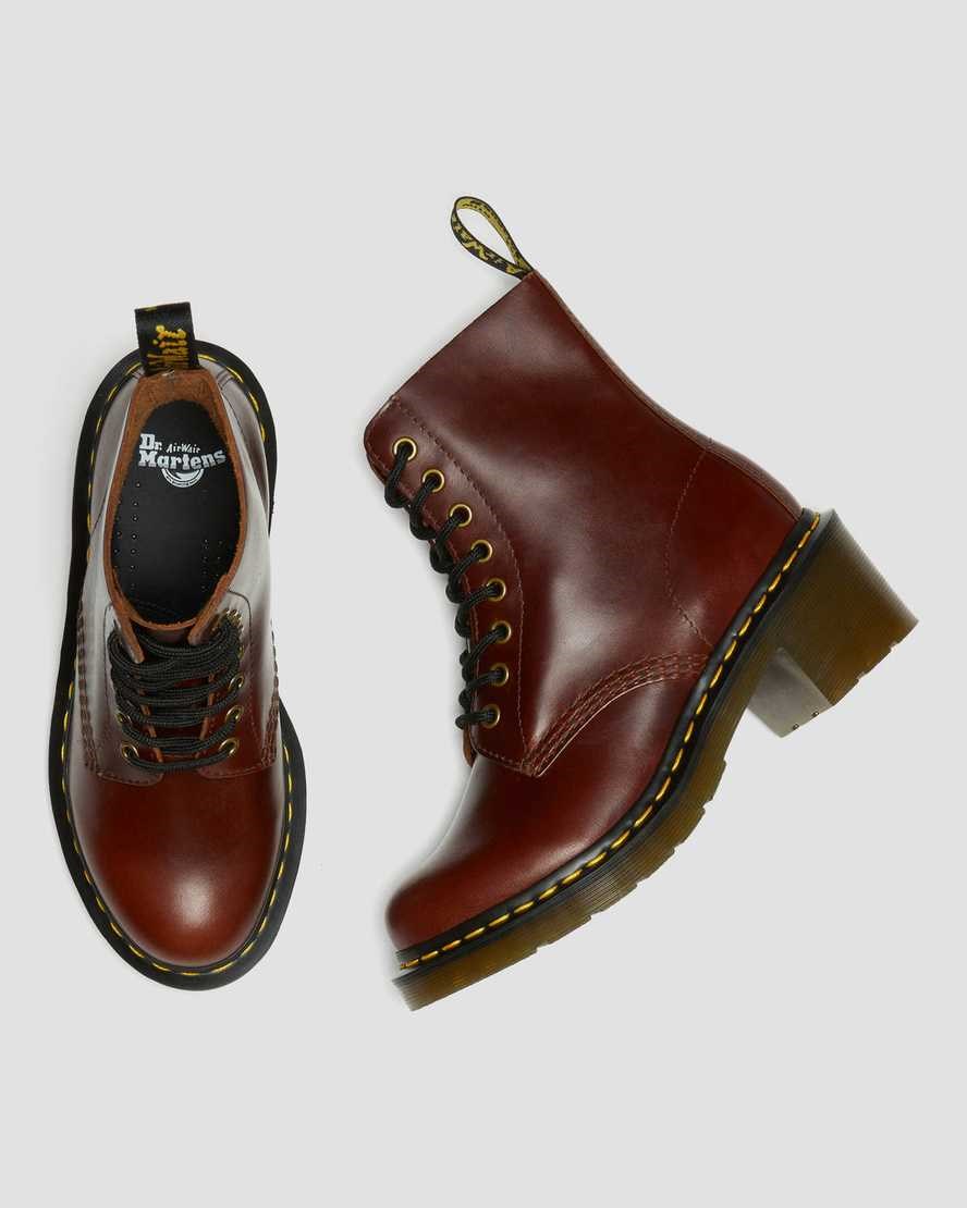 Dr Martens Clemency Leather Heeled Women's Lace Up Boots Brown Abruzzo Wp | XVMYUR697