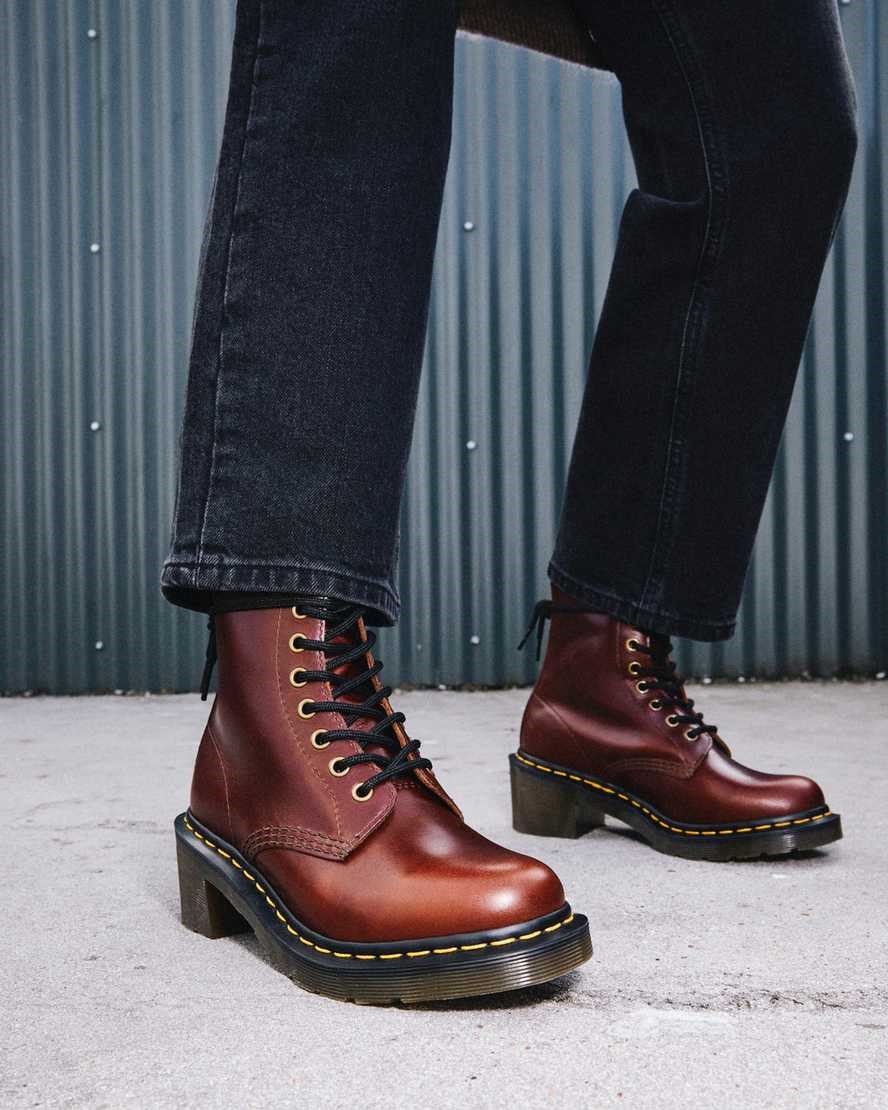 Dr Martens Clemency Leather Heeled Women's Lace Up Boots Brown Abruzzo Wp | XVMYUR697