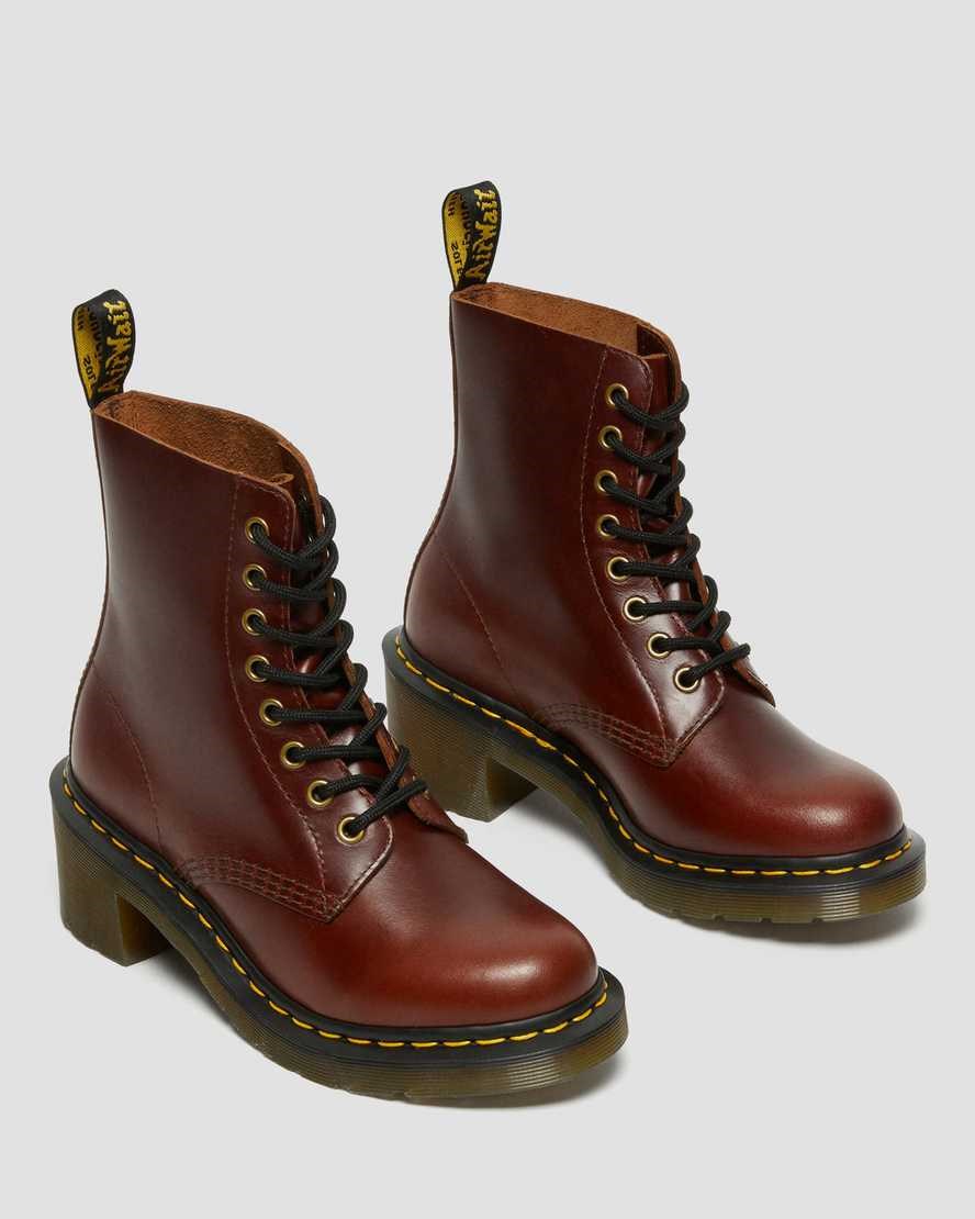 Dr Martens Clemency Leather Heeled Women's Lace Up Boots Brown Abruzzo Wp | XVMYUR697