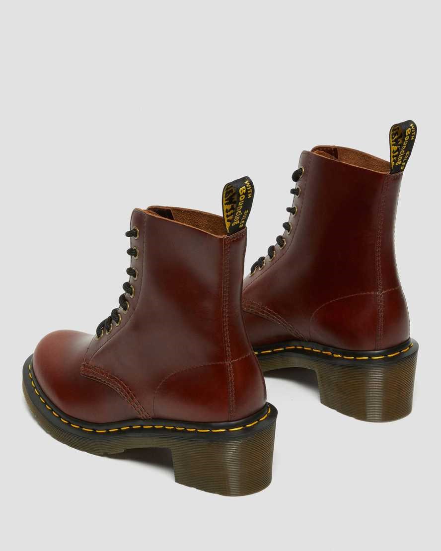 Dr Martens Clemency Leather Heeled Women's Lace Up Boots Brown Abruzzo Wp | XVMYUR697