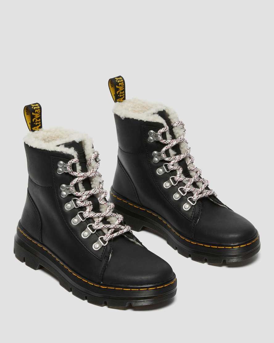 Dr Martens Combs Faux Shearling Lined Women's Ankle Boots Black Wyoming | OHLWUY482