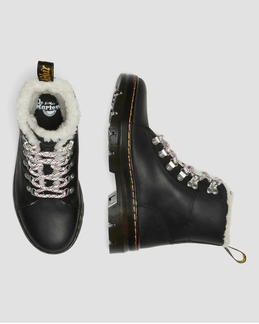 Dr Martens Combs Faux Shearling Lined Women's Lace Up Boots Black Wyoming | QBHEIK864