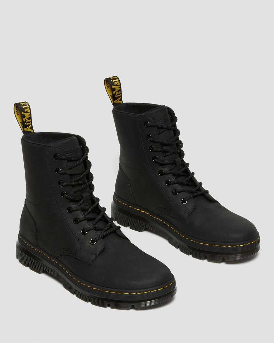 Dr Martens Combs Leather Men's Lace Up Boots Black Wyoming | ZASHTW965