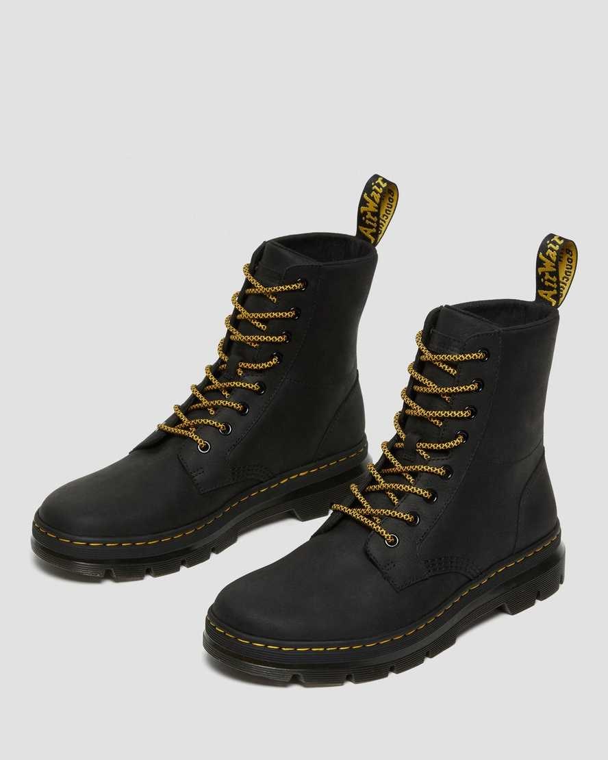 Dr Martens Combs Leather Men's Lace Up Boots Black Wyoming | ZASHTW965