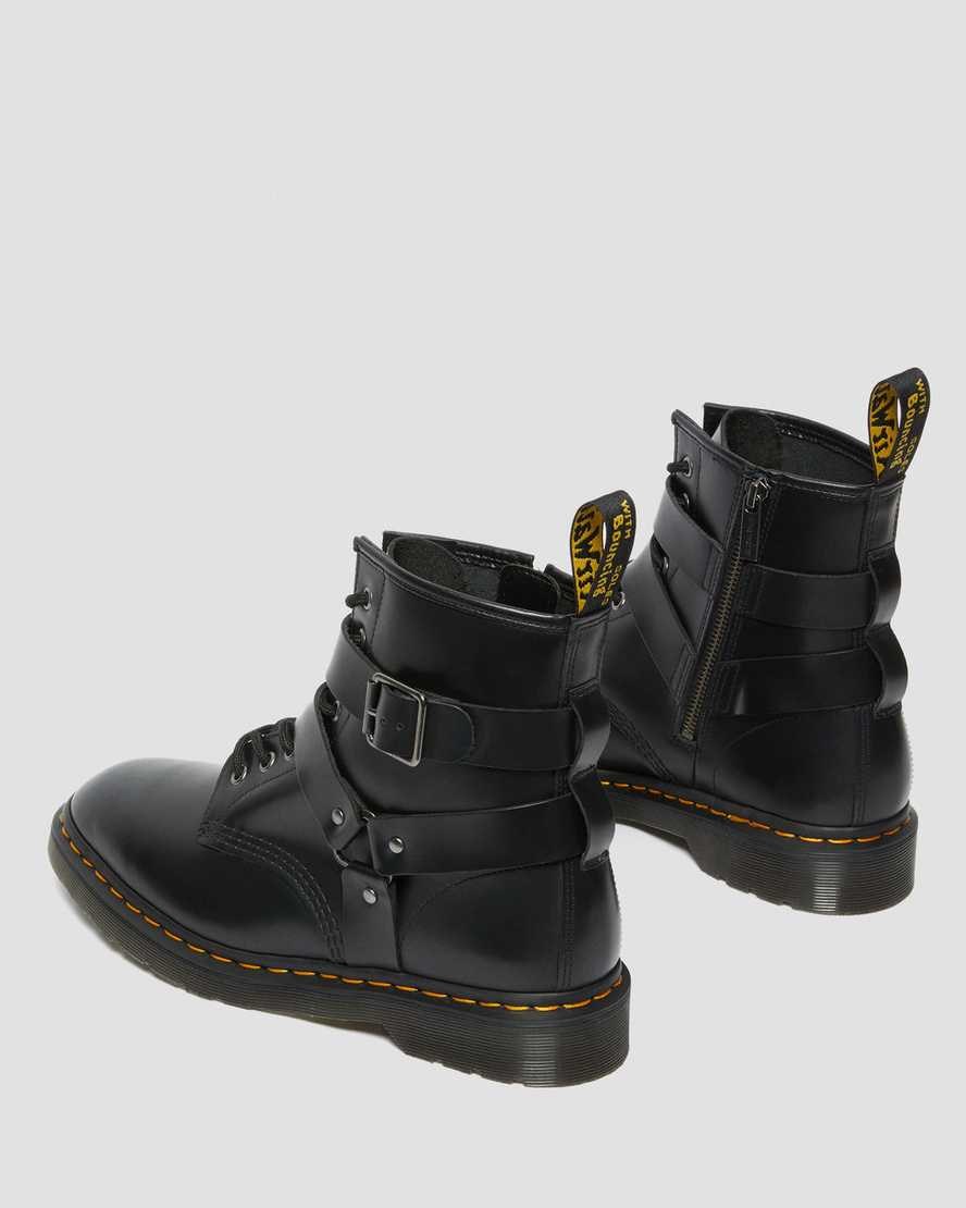 Dr Martens Cristofor Leather Harness Men's Lace Up Boots Black Polished Smooth | AKLYGO702