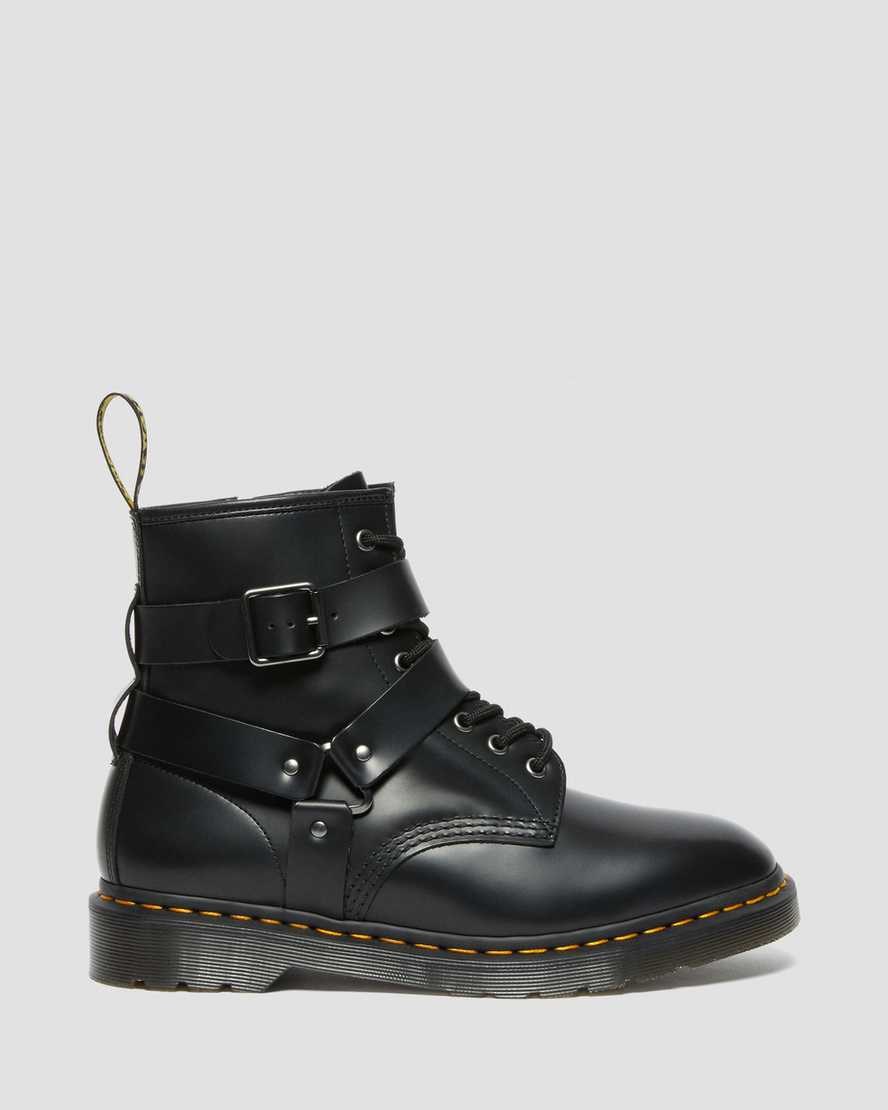 Dr Martens Cristofor Leather Harness Men's Lace Up Boots Black Polished Smooth | AKLYGO702