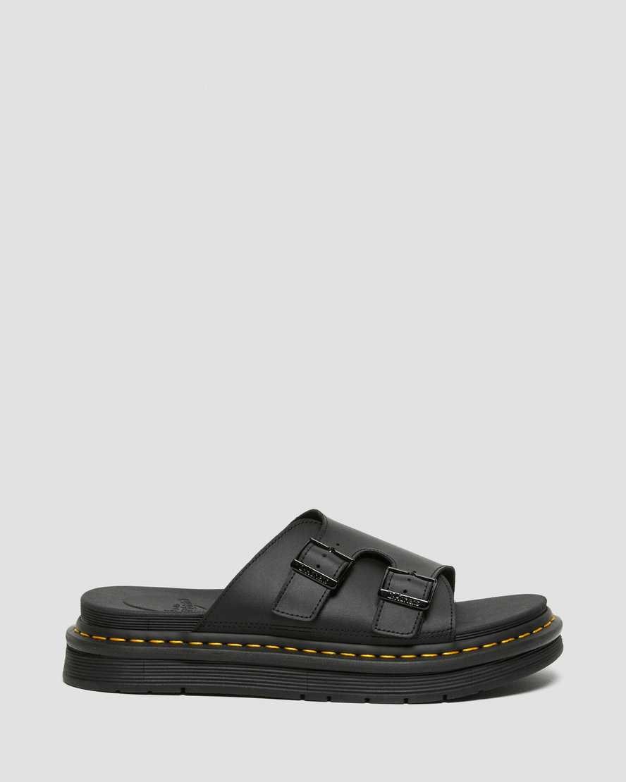 Dr Martens Dax Leather Men's Slide Sandals Black Hydro Leather | VTQLGD369