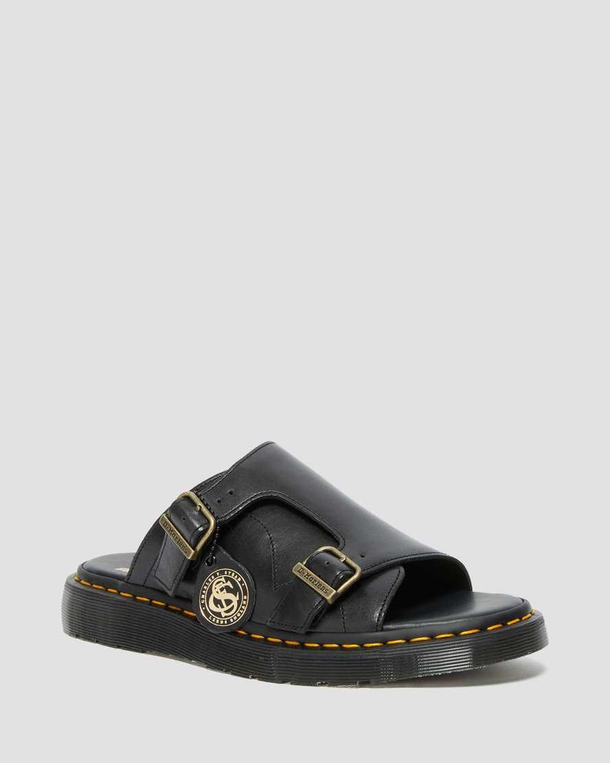 Dr Martens Dayne Made in England Leather Men's Leather Slide Sandals Black | LNZVCB947