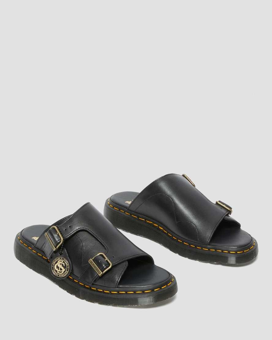 Dr Martens Dayne Made in England Leather Men's Leather Slide Sandals Black | LNZVCB947