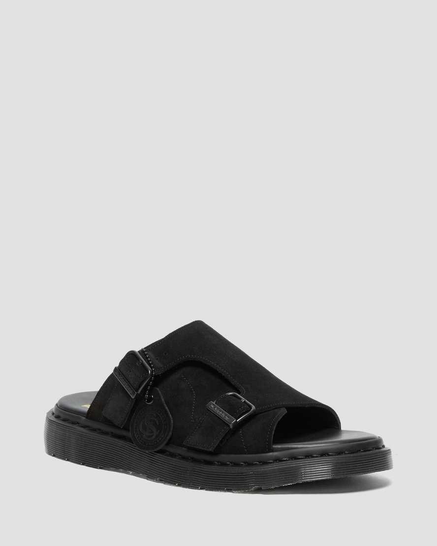 Dr Martens Dayne Made in England Suede Men's Slide Sandals Black Repello Calf Suede | THPFBX029