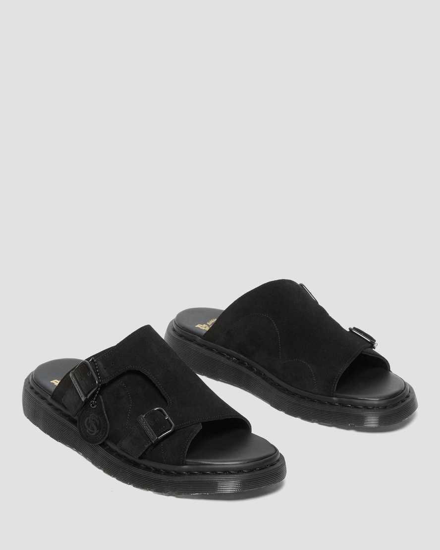 Dr Martens Dayne Made in England Suede Men's Slide Sandals Black Repello Calf Suede | THPFBX029