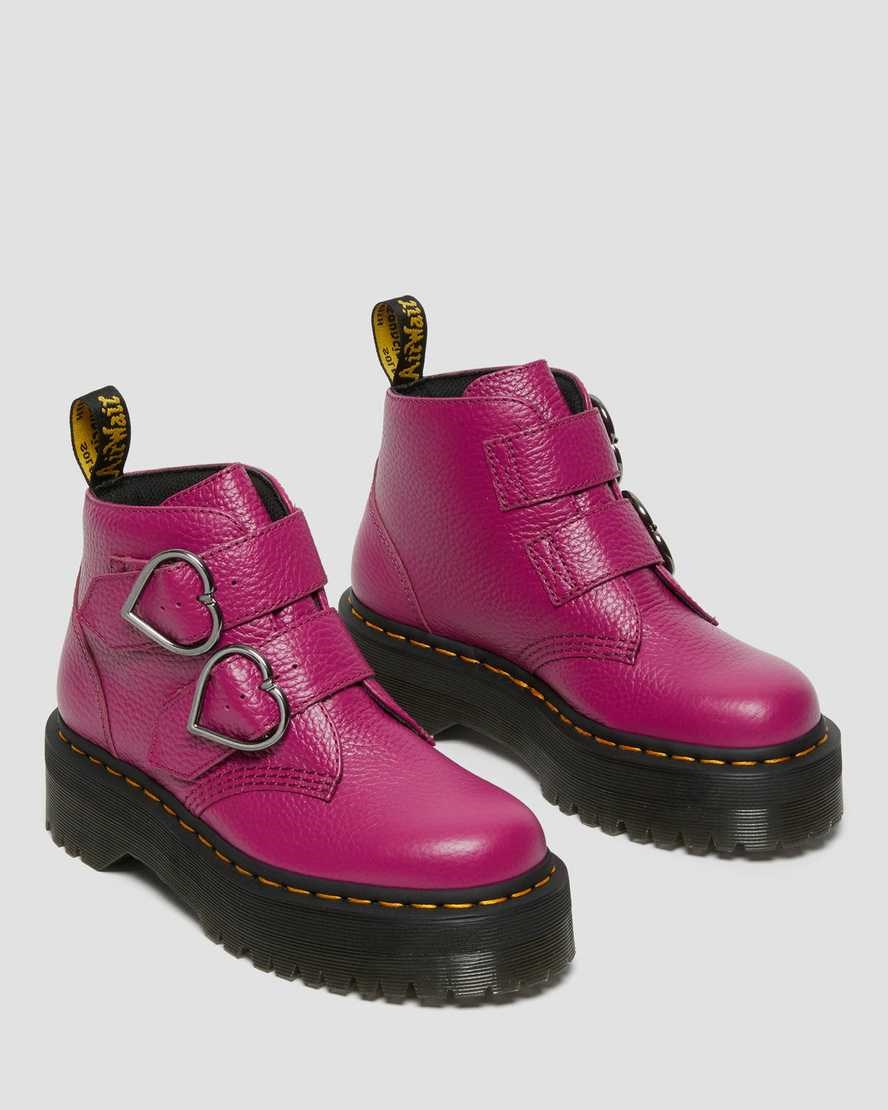 Dr Martens Devon Heart Leather Women's Ankle Boots Pink Milled Nappa Leather | GKPVUD576