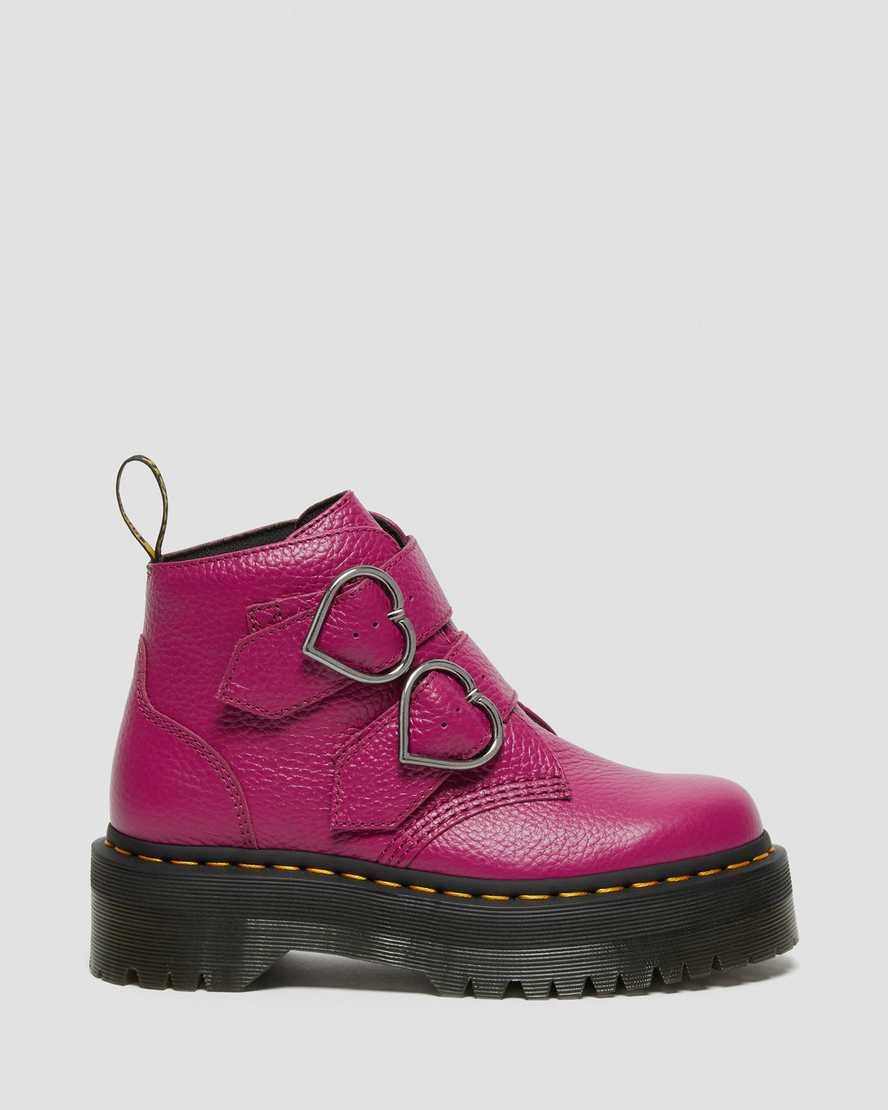 Dr Martens Devon Heart Leather Women's Ankle Boots Pink Milled Nappa Leather | GKPVUD576