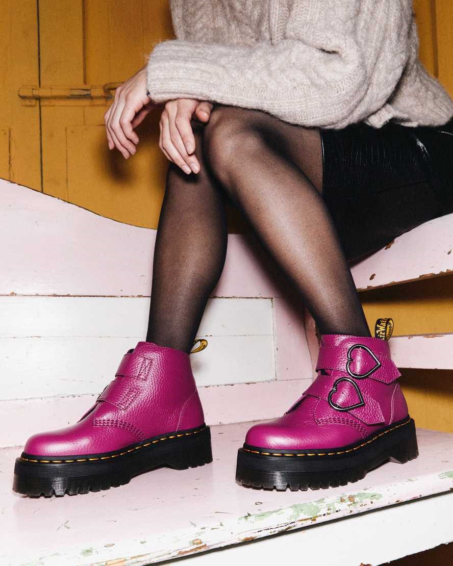 Dr Martens Devon Heart Leather Women's Ankle Boots Pink Milled Nappa Leather | GKPVUD576