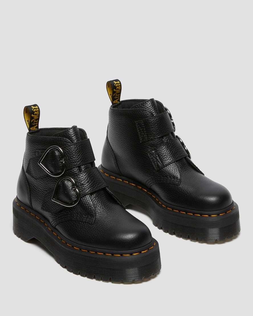 Dr Martens Devon Heart Leather Women's Ankle Boots Black Milled Nappa Leather | VHAWBU783