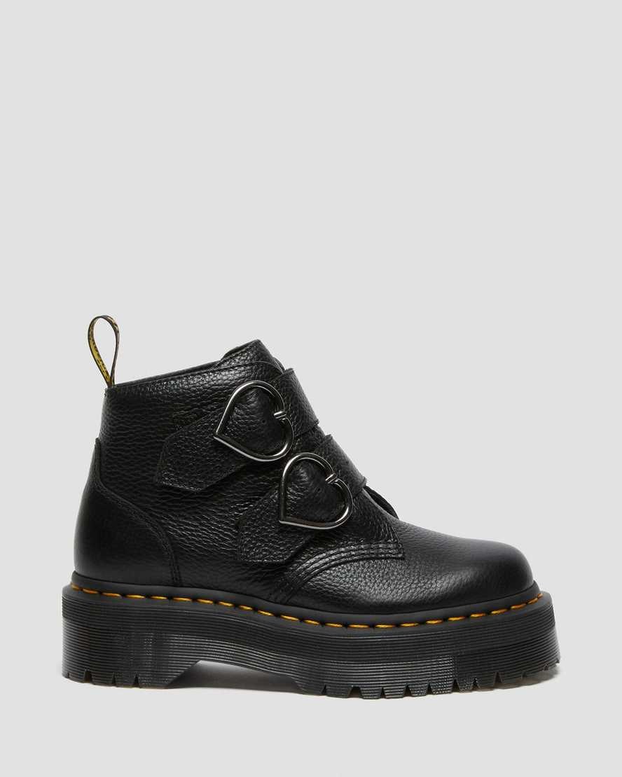 Dr Martens Devon Heart Leather Women's Ankle Boots Black Milled Nappa Leather | VHAWBU783