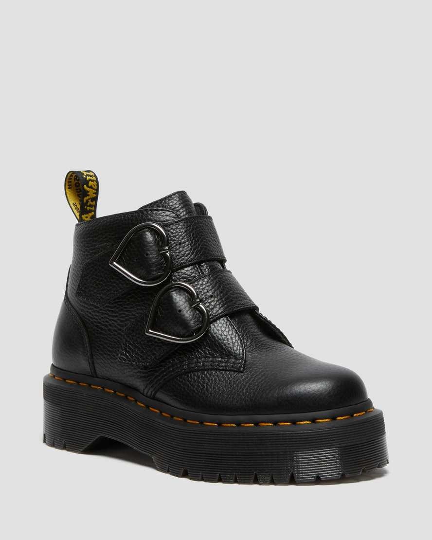 Dr Martens Devon Heart Leather Women's Ankle Boots Black Milled Nappa Leather | VHAWBU783