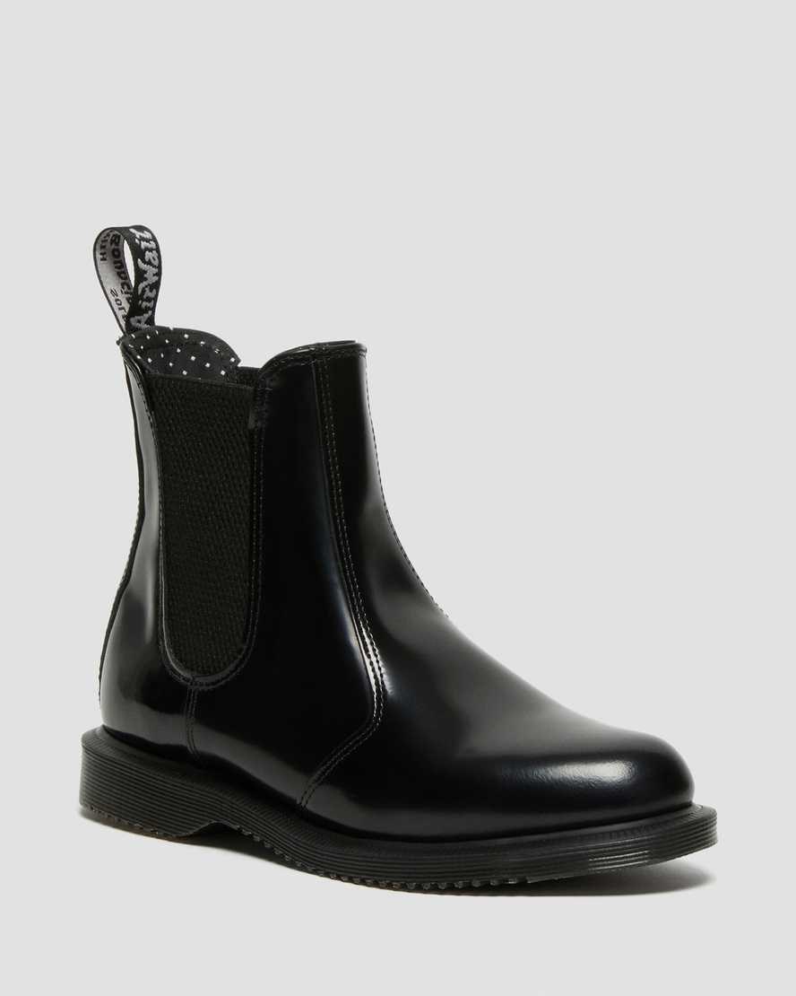 Dr Martens Flora Smooth Leather Women\'s Chelsea Boots Black Polished Smooth | TQOIFK438