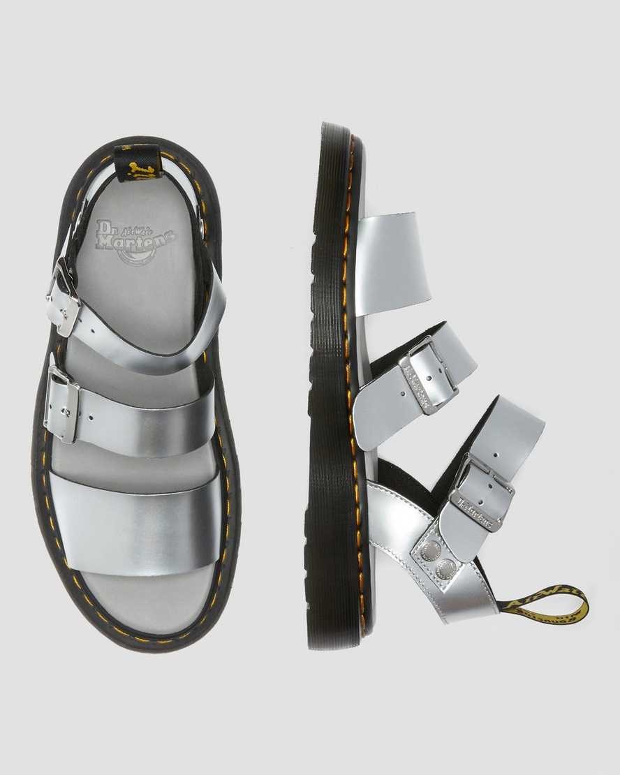 Dr Martens Gryphon Metallic Leather Men's Gladiator Sandals Silver | DQXJVK675