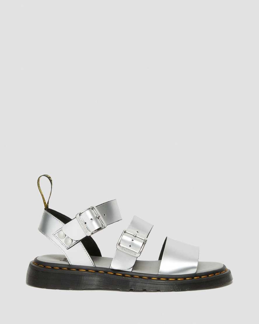 Dr Martens Gryphon Metallic Leather Men's Gladiator Sandals Silver | DQXJVK675