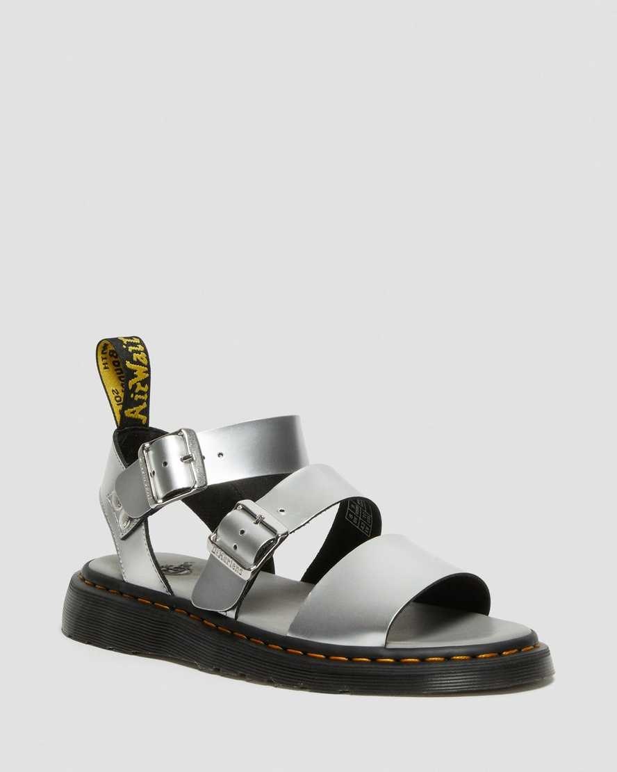 Dr Martens Gryphon Metallic Leather Women's Gladiator Sandals Silver | GWHTRL613