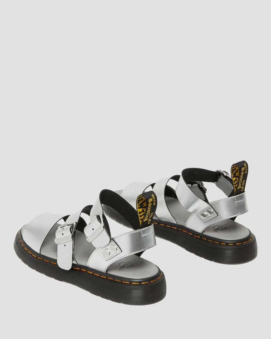 Dr Martens Gryphon Metallic Leather Women's Gladiator Sandals Silver | GWHTRL613