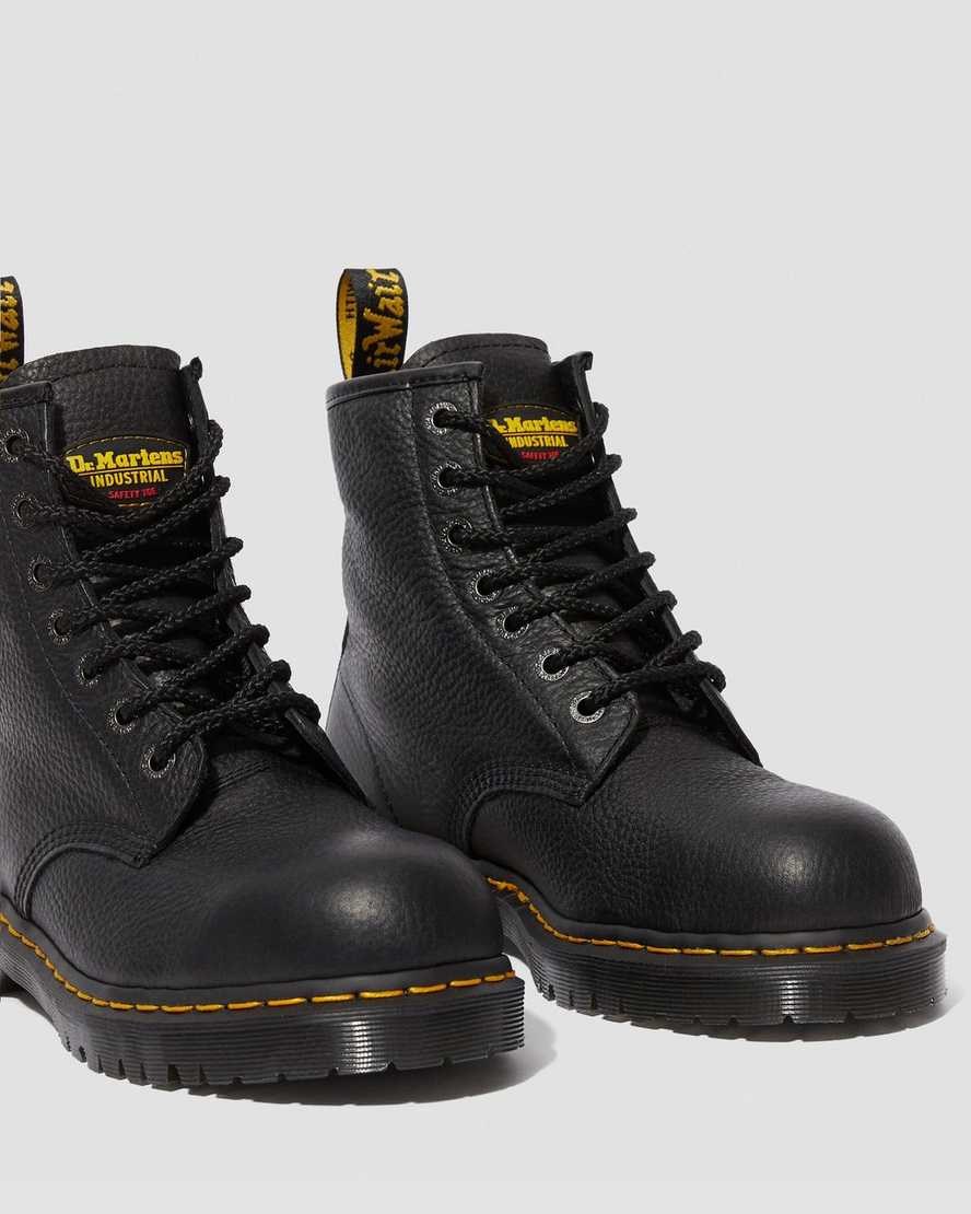 Dr Martens Icon 7B10 Leather Steel Toe Work Women's Lace Up Boots Black Industrial Bear | SZIVRW703