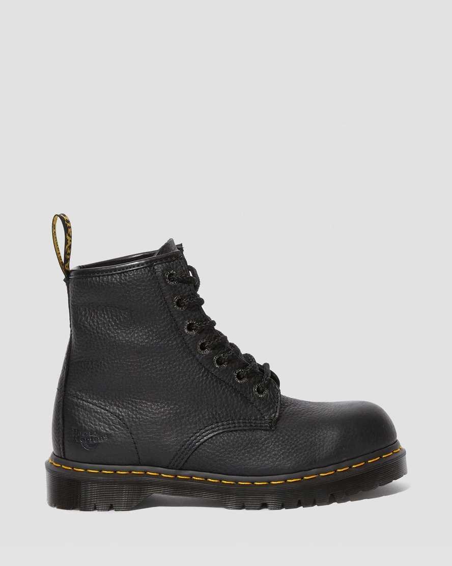 Dr Martens Icon 7B10 Leather Steel Toe Work Women's Lace Up Boots Black Industrial Bear | SZIVRW703