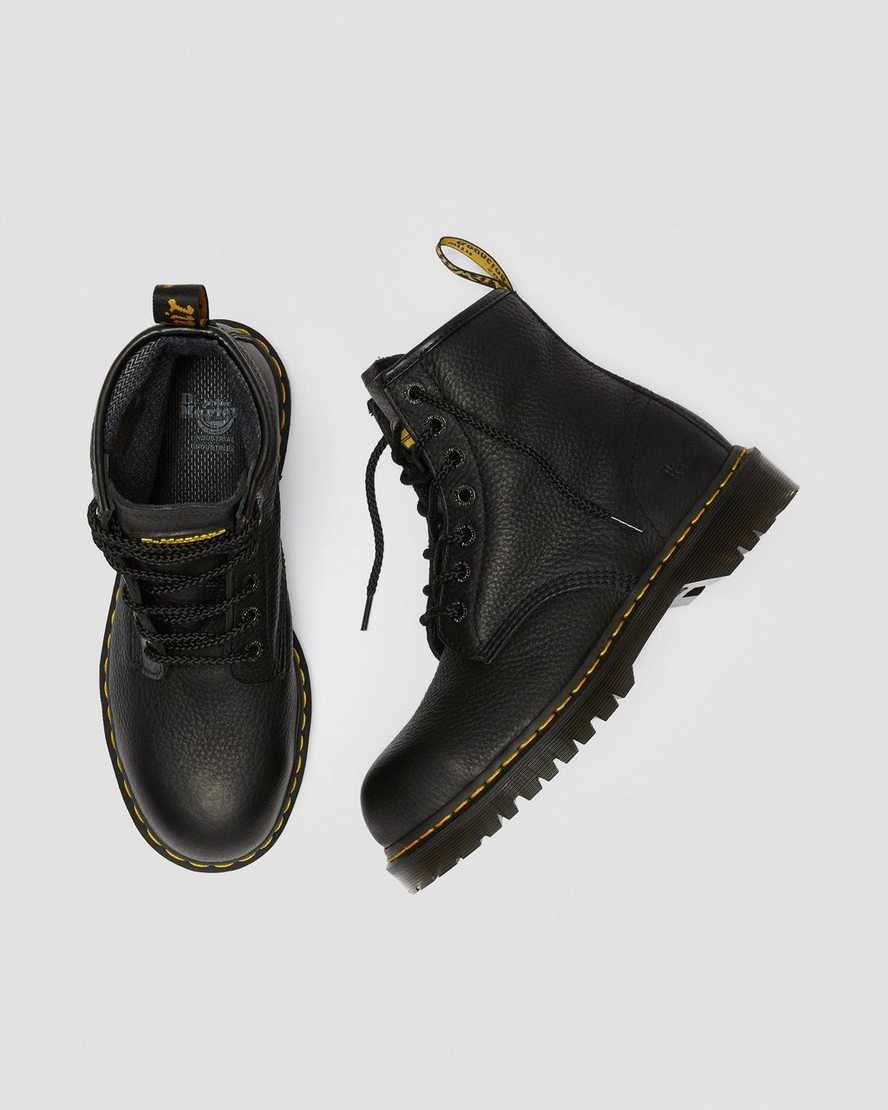 Dr Martens Icon 7B10 Leather Steel Toe Work Women's Lace Up Boots Black Industrial Bear | SZIVRW703