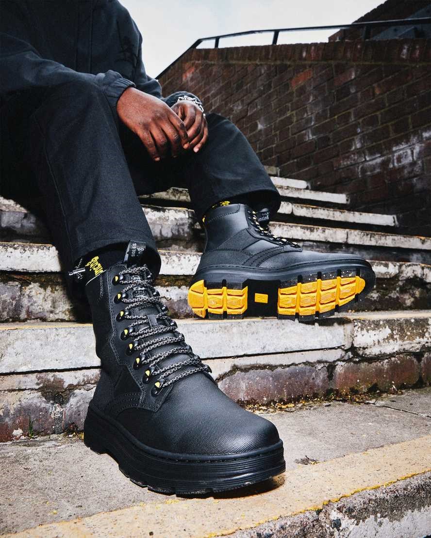 Dr Martens Iowa Coated Canvas Mix Men's Lace Up Boots Black Coated Canvas | MSQJVW495