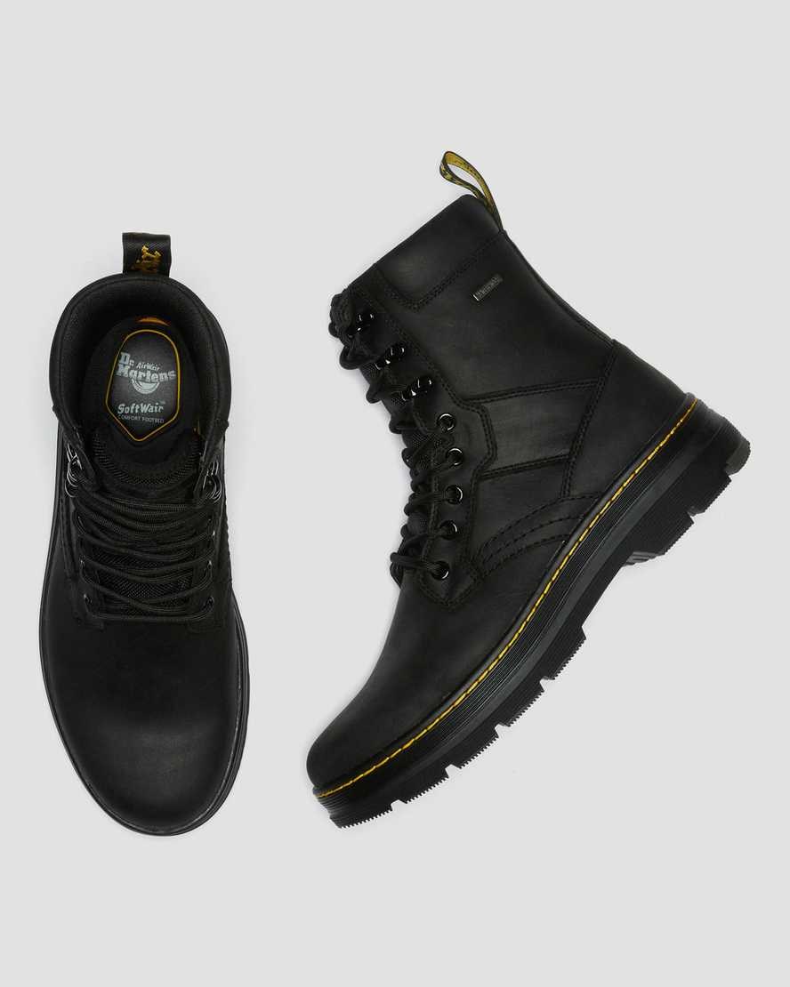 Dr Martens Iowa Waterproof Poly Men's Lace Up Boots Black Republic | CXHVLF492