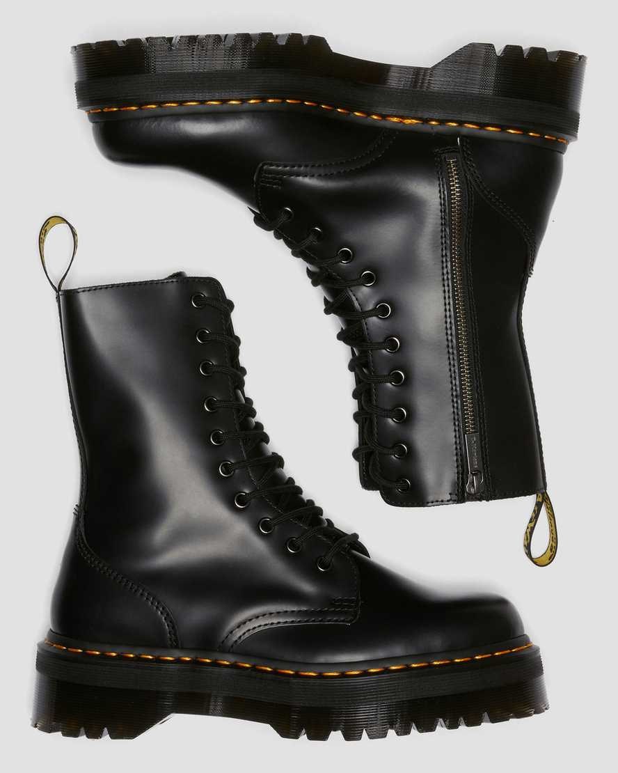 Dr Martens Jadon Hi Smooth Leather Men's Lace Up Boots Black Polished Smooth | DIUNCT695