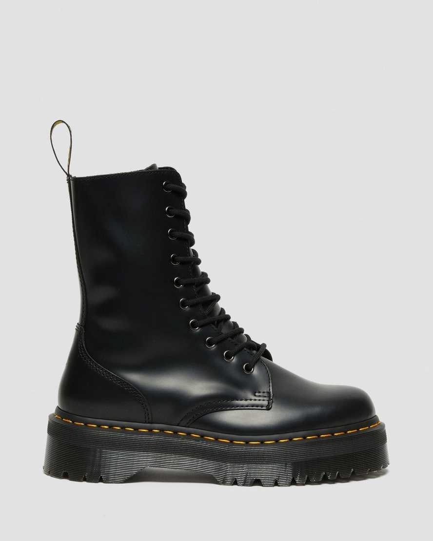 Dr Martens Jadon Hi Smooth Leather Men's Lace Up Boots Black Polished Smooth | DIUNCT695