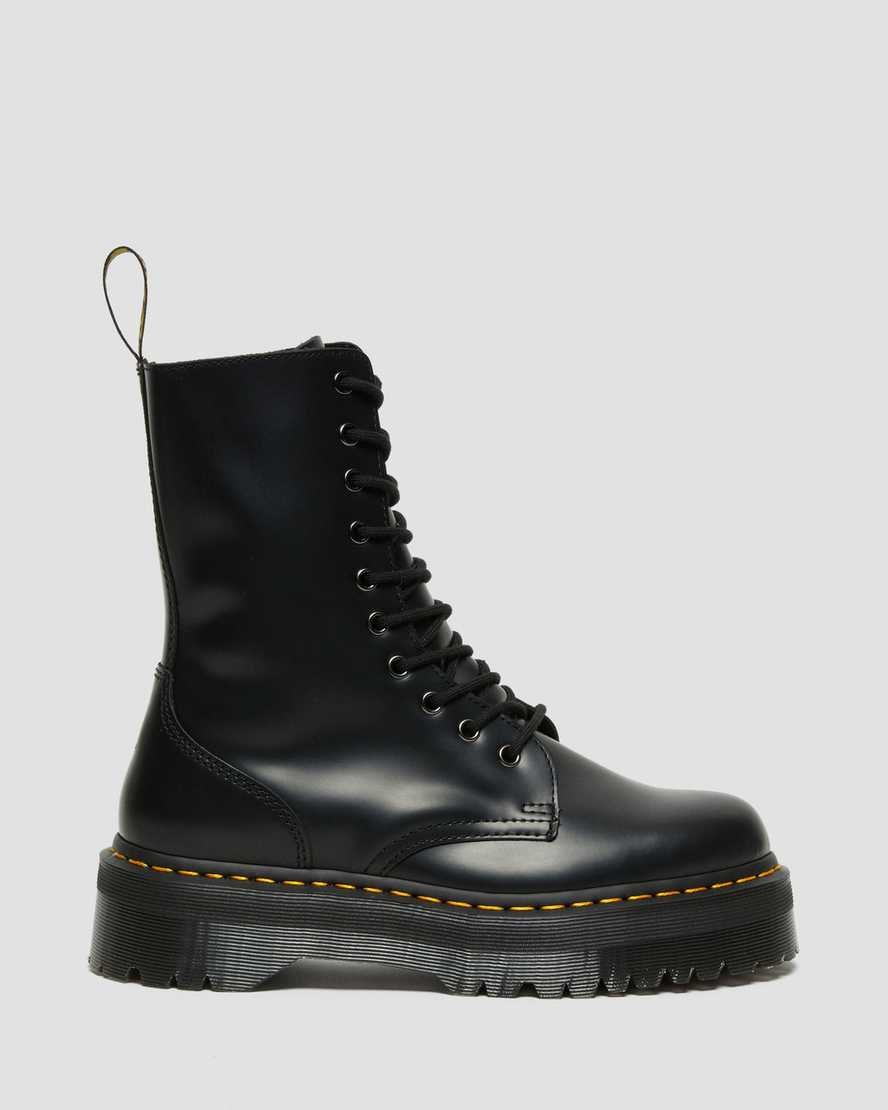 Dr Martens Jadon Hi Smooth Leather Men's Zip Up Boots Black Polished Smooth | FQBTZL807