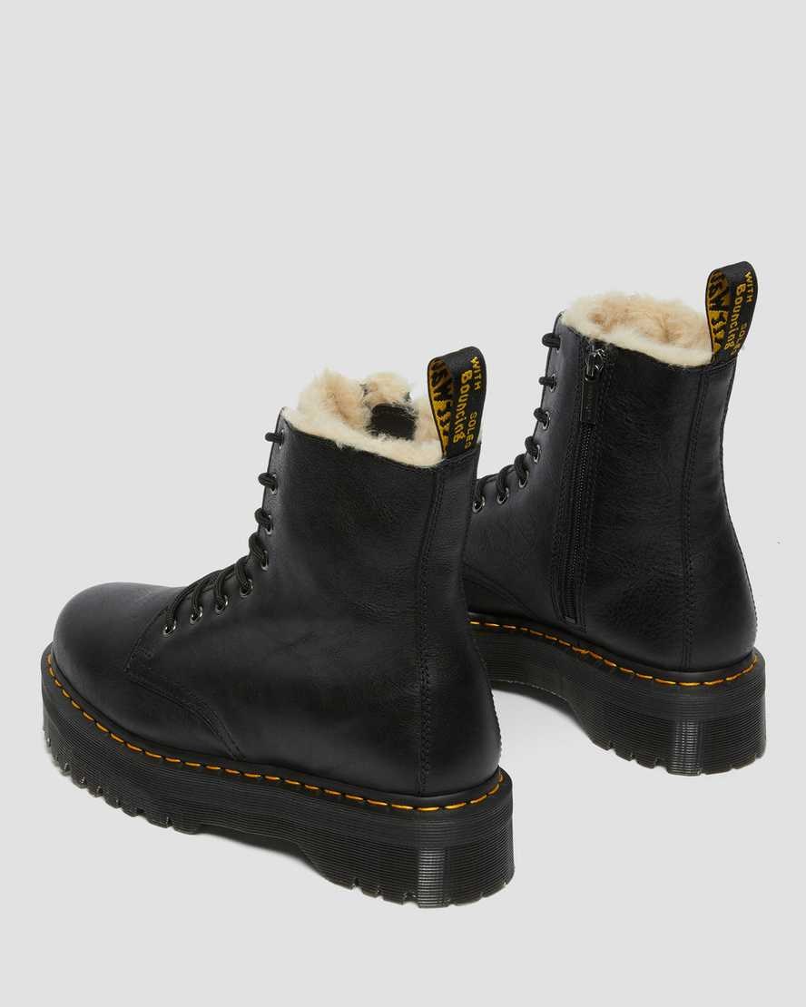 Dr Martens Jadon Leather Faux Fur Lined Platform Women's Lace Up Boots Black Pisa | BDARMZ184