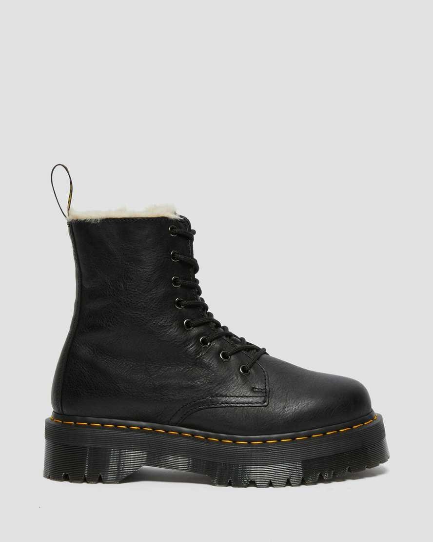 Dr Martens Jadon Leather Faux Fur Lined Platform Women's Lace Up Boots Black Pisa | BDARMZ184