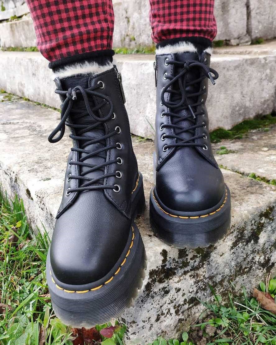 Dr Martens Jadon Leather Faux Fur Lined Platform Women's Lace Up Boots Black Pisa | BDARMZ184