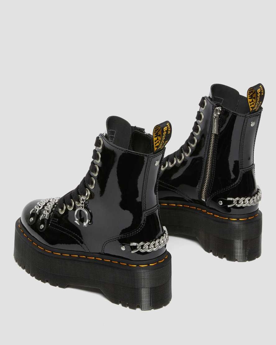 Dr Martens Jadon Max Chain Patent Leather Men's Zip Up Boots Black Patent Lamper | ABWVZC879