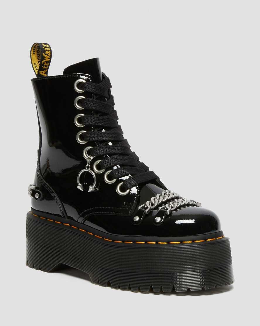 Dr Martens Jadon Max Chain Patent Leather Men\'s Zip Up Boots Black Patent Lamper | ABWVZC879