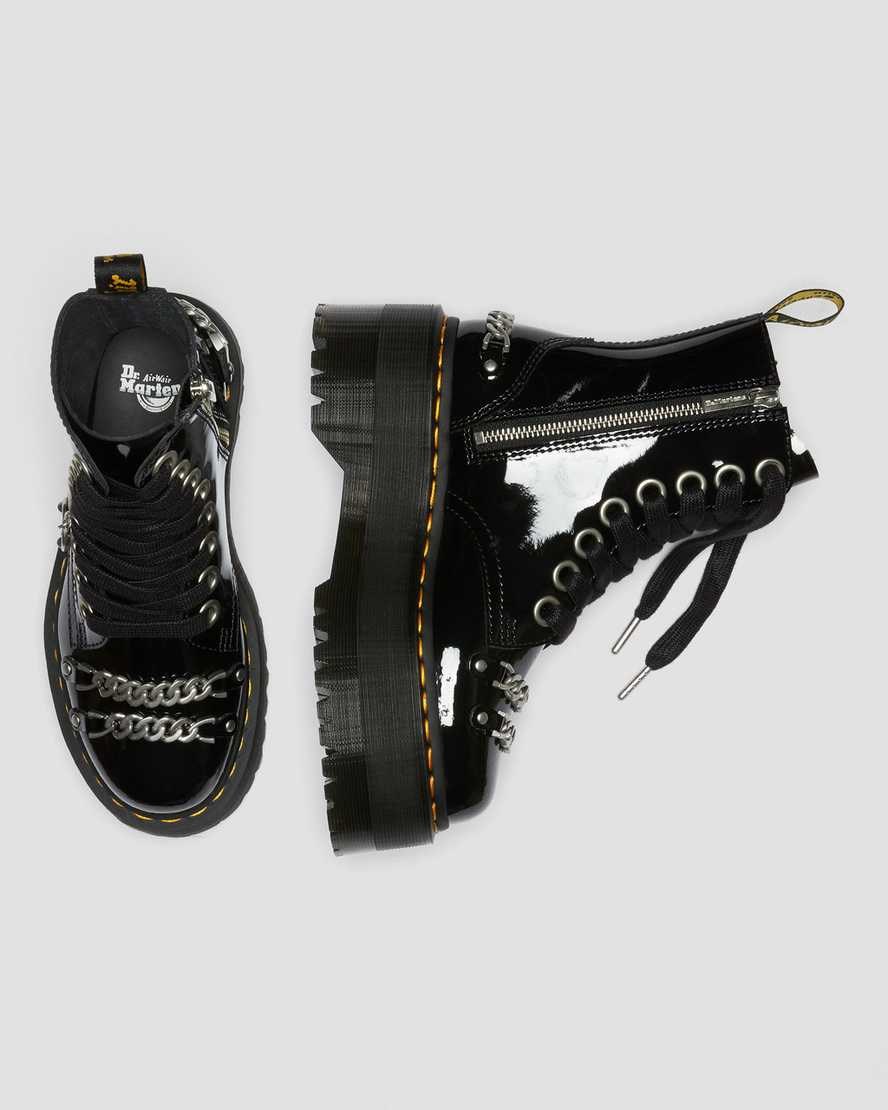 Dr Martens Jadon Max Chain Patent Leather Women's Zip Up Boots Black Patent Lamper | BAMHKO196