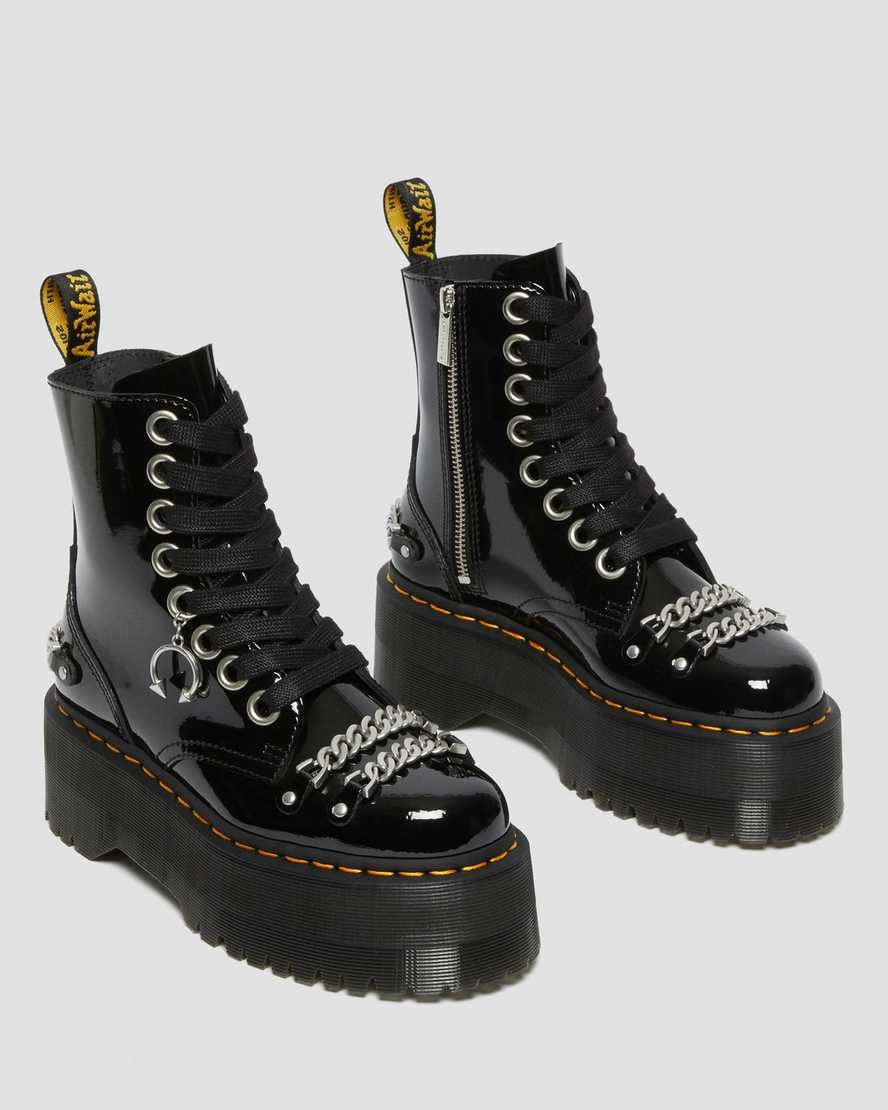 Dr Martens Jadon Max Chain Patent Leather Women's Zip Up Boots Black Patent Lamper | BAMHKO196