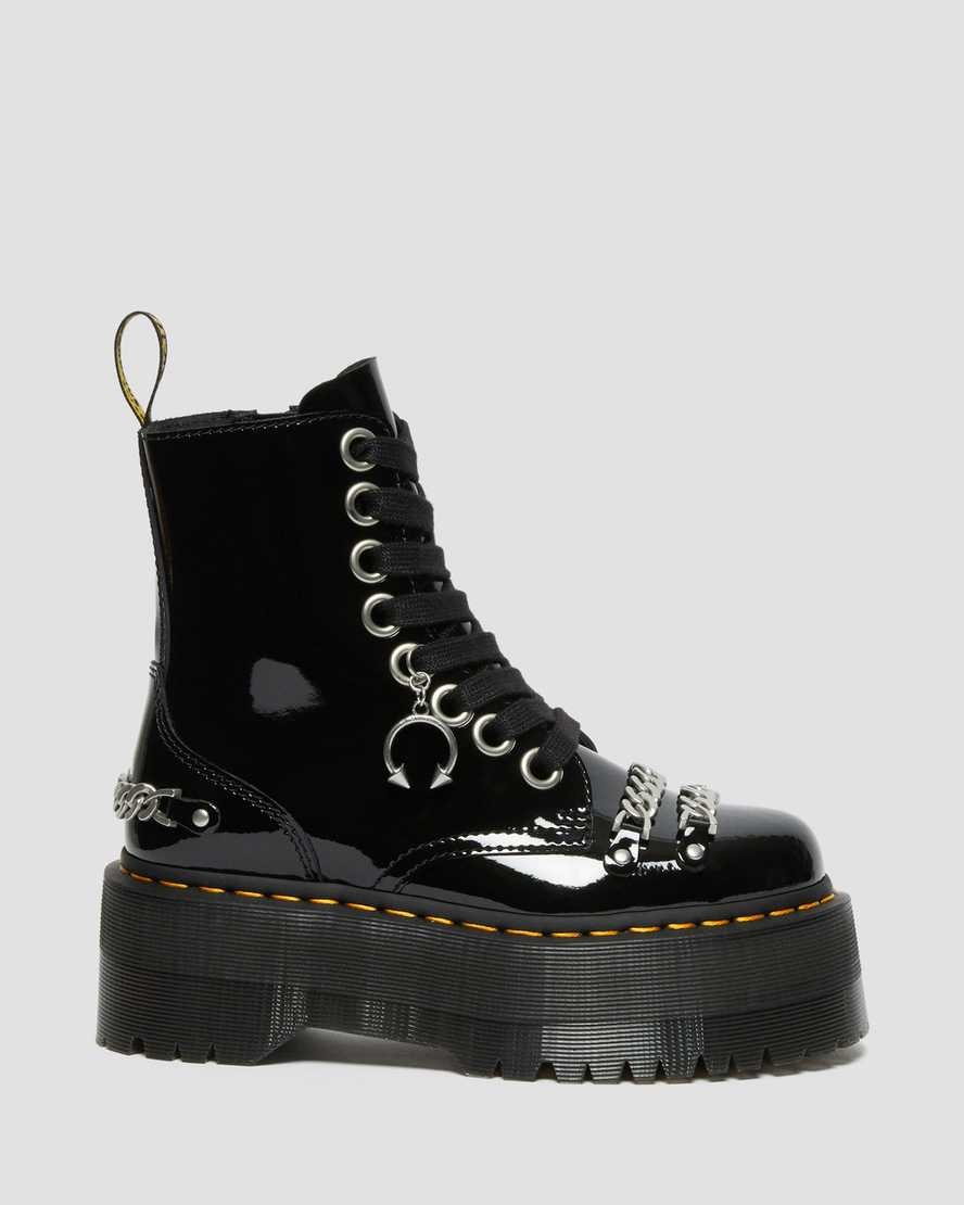 Dr Martens Jadon Max Chain Patent Leather Women's Zip Up Boots Black Patent Lamper | BAMHKO196