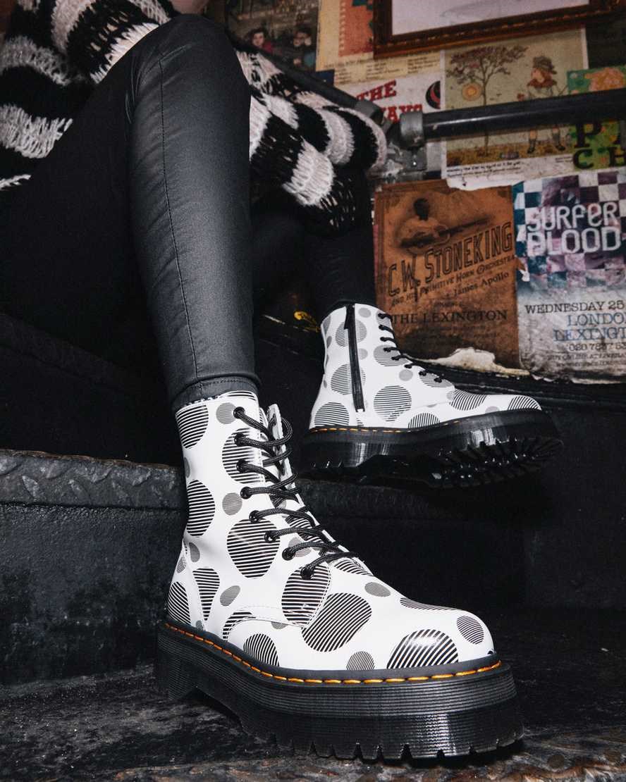 Dr Martens Jadon Polka Dot Smooth Leather Women's Lace Up Boots White Polka Dot Smooth | AOUXCK938