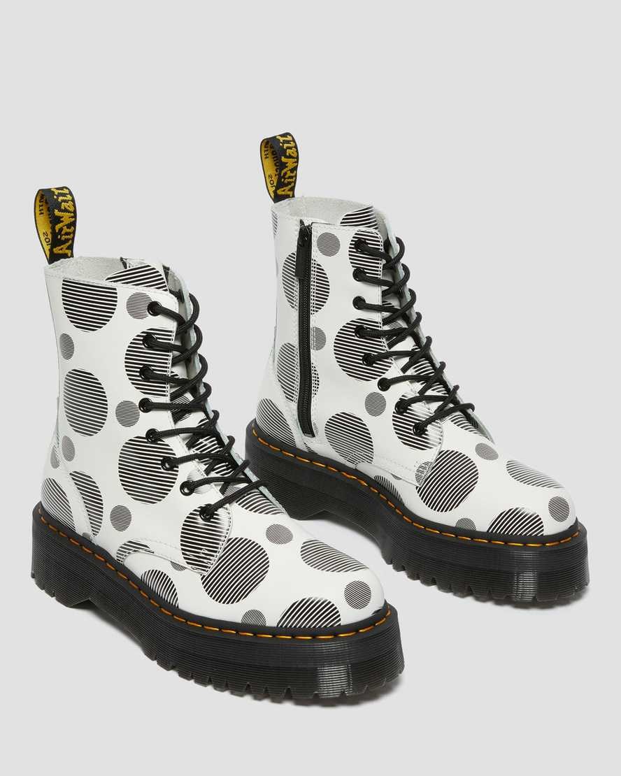 Dr Martens Jadon Polka Dot Smooth Leather Women's Lace Up Boots White Polka Dot Smooth | AOUXCK938