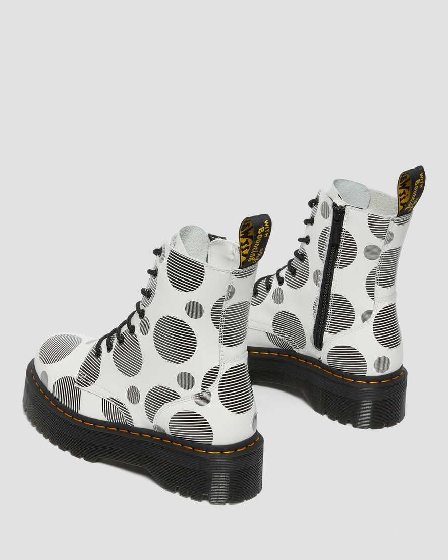 Dr Martens Jadon Polka Dot Smooth Leather Women's Lace Up Boots White Polka Dot Smooth | AOUXCK938