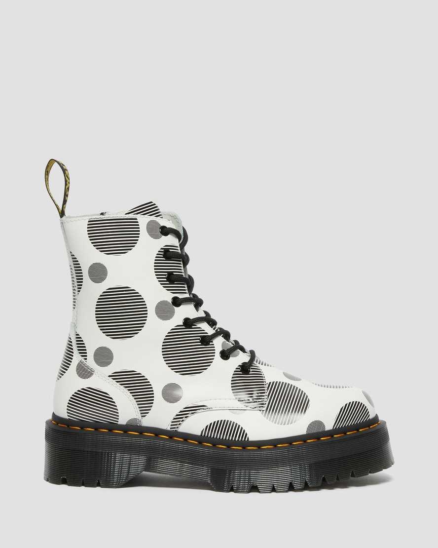 Dr Martens Jadon Polka Dot Smooth Leather Women's Lace Up Boots White Polka Dot Smooth | AOUXCK938